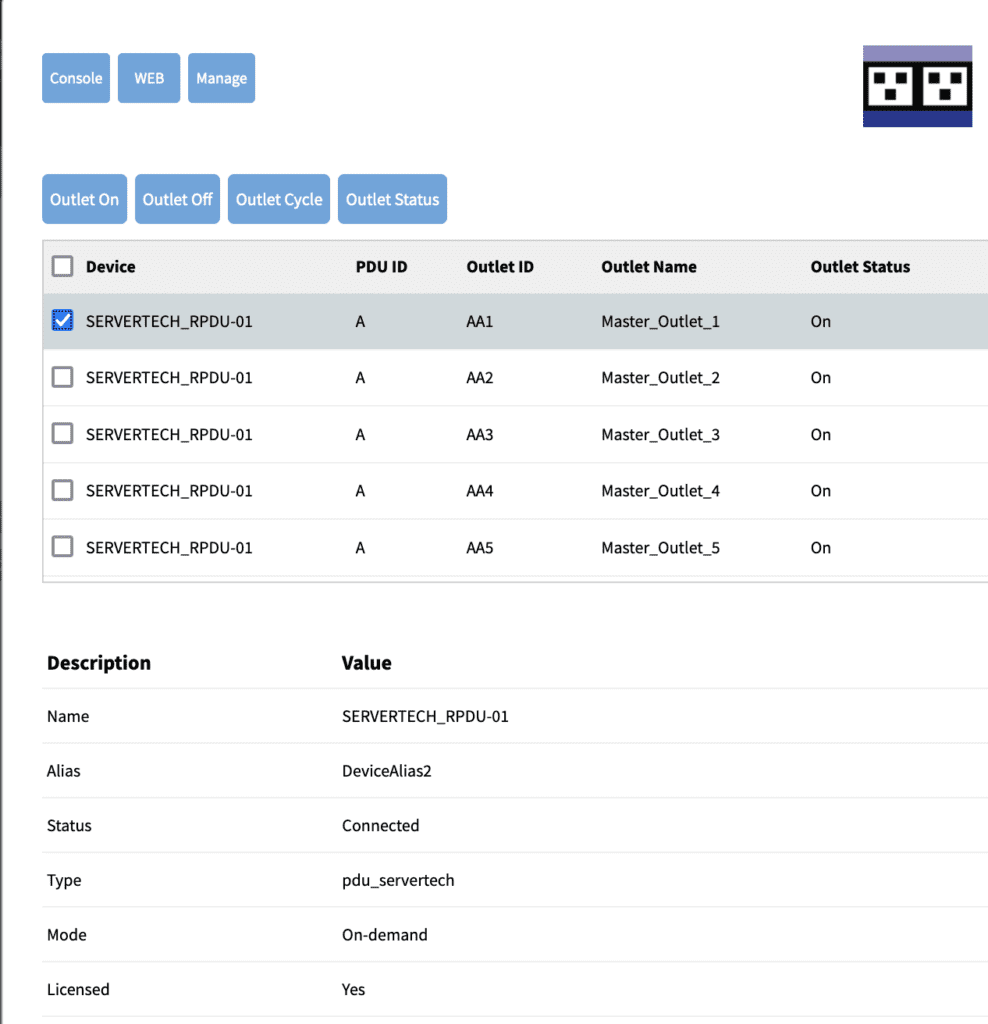 A screenshot of a power management dashboard in the Nodegrid MSP remote monitoring & management solution.