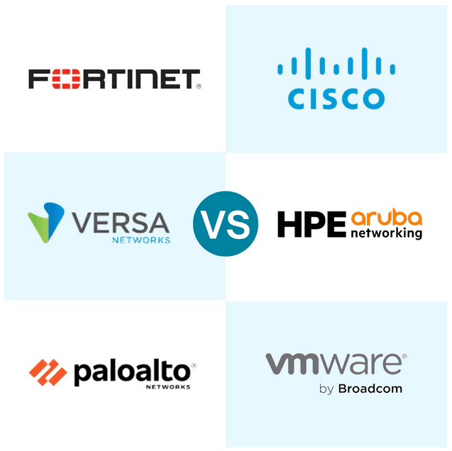 Logos for the six SD-WAN leaders with a vs. in the middle