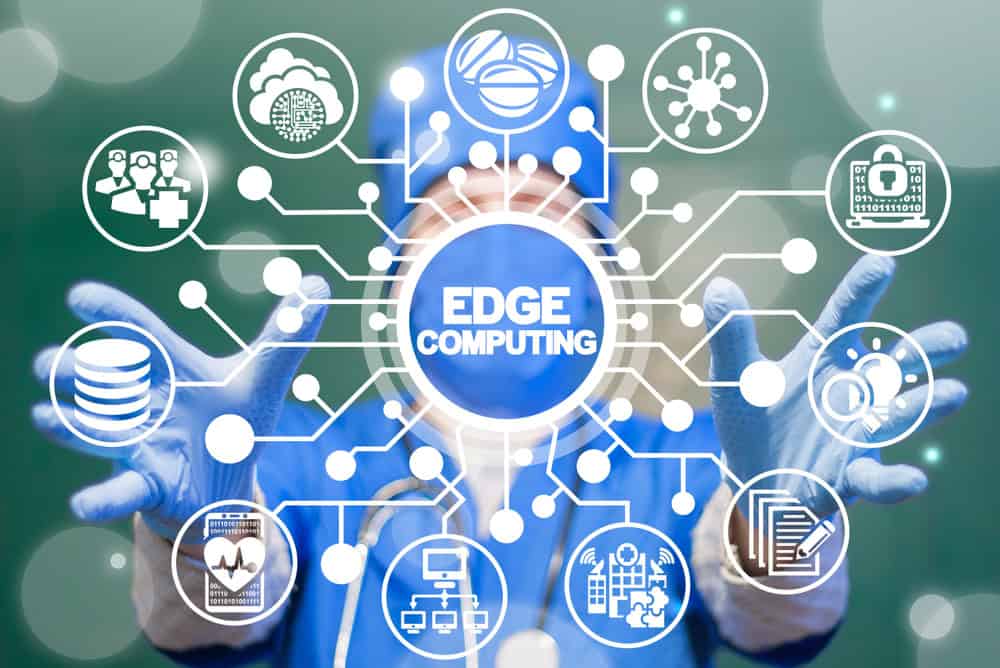 A healthcare worker presents various edge computing concepts to highlight some of the applications of edge computing