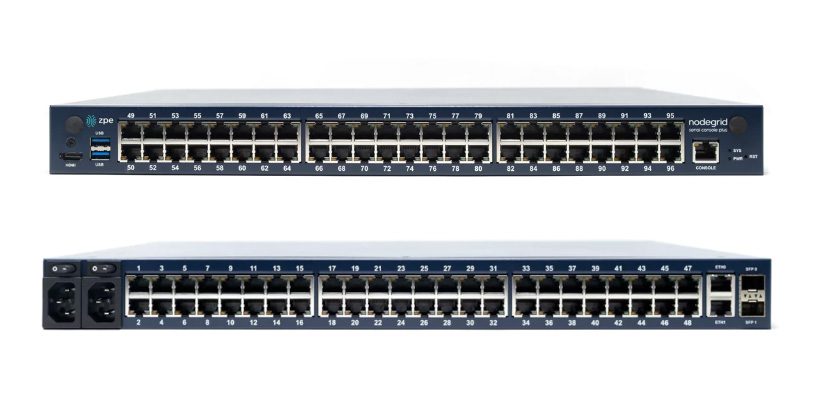 Front and back views of the Nodegrid Serial Console from ZPE Systems