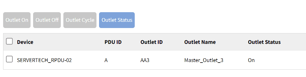 The Outlet Status for the Cisco switch configured on this port and outlet.